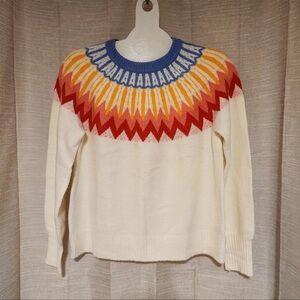 French Connection Essentials Fair Isle Knit Sweater Colorful Crewneck Size M